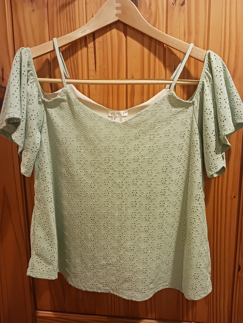 VENUS Mint Green Eyelet Cold Shoulder Camisole